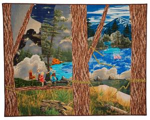 image of a quilt by Shawn Quinlan titled Look, Dick. Look, Jane.